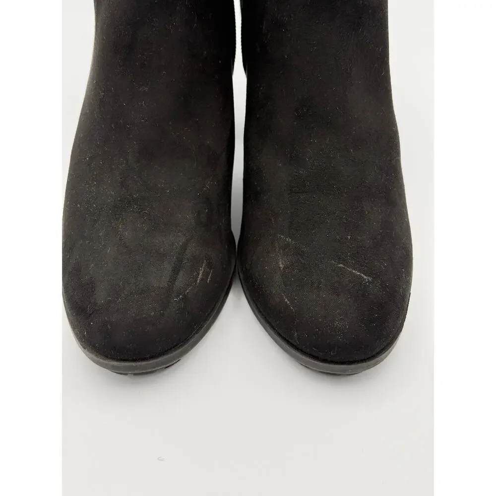 A New Day Black Faux Suede Ankle Booties Womens Size 8 Block Heel Side Zip Boots
